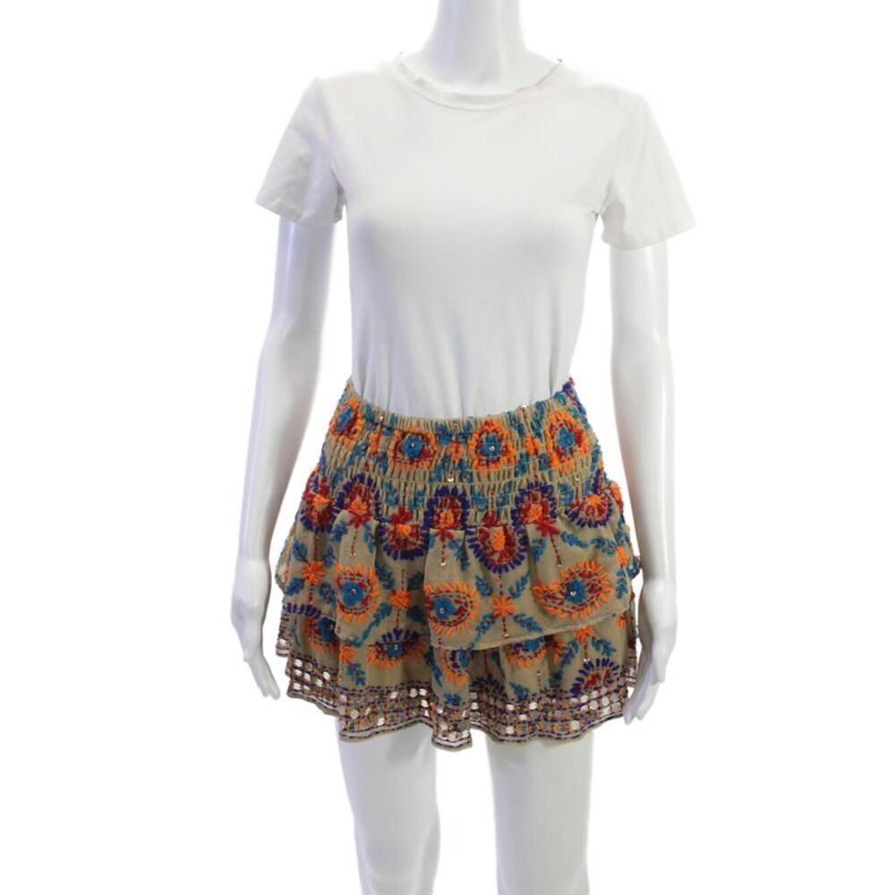 Anouk Grewal Women Peasant Mini Skirt Beige Floral Size S
